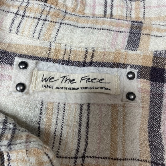 Free People We The Free Hidden Valley Button Up Shirt Beige Plaid Size L Women's - Picture 14 of 15